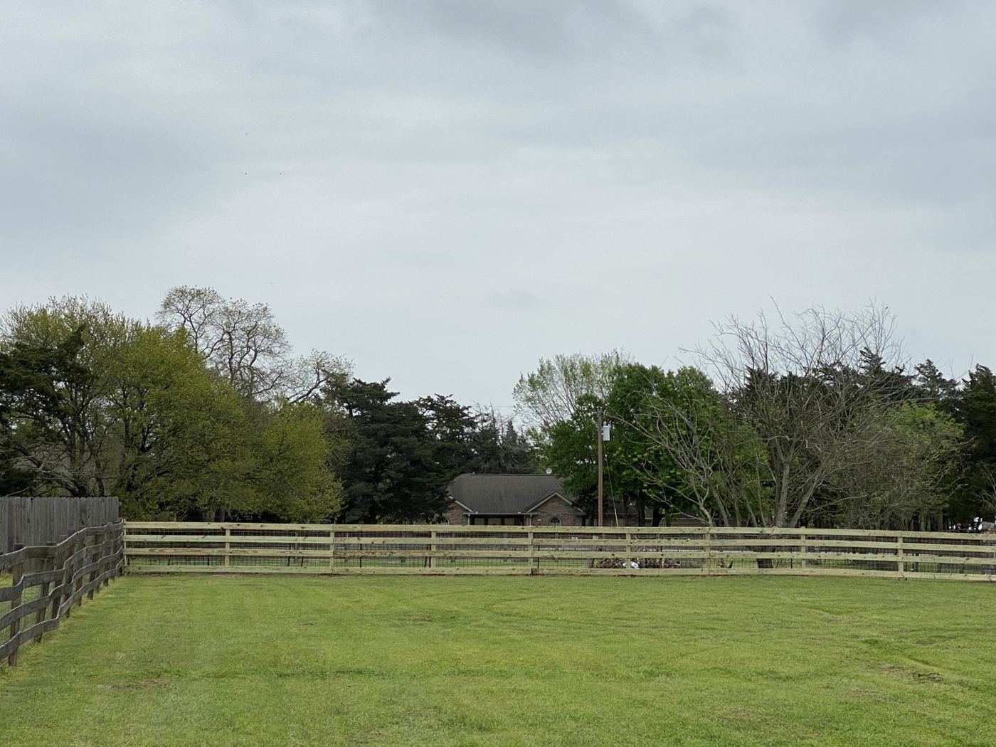 Wood ranch rail fence surrounding an open pasture